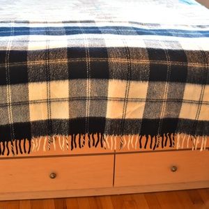 Black and White Plaid Fringe Wool Throw Blanket
